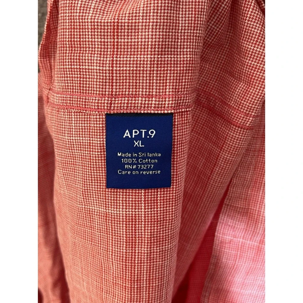 Apt 9 Button Up Shirt Mens Sz XL Red Houndstooth Cotton Pockets Long Sleeve New